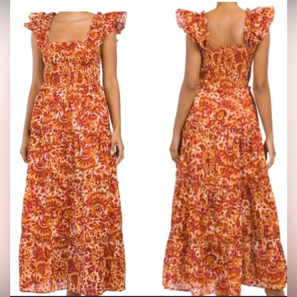 NWT! House of Harlow 1960 Floral Flutter Sleeve Smocked Tiered Maxi Dress Small